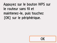 Écran WPS (Bouton pouss.) : sélectionnez OK